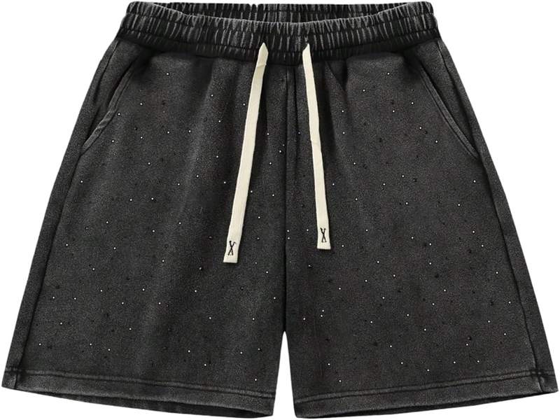Mens Shorts Cotton Blend Star Graphic Vintage Wash Track Streetwear