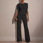 Yvaine | Women's Wide Leg Jumpsuit | Pearl Sleeve Detail, Relaxed Fit
