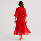 Midi Dress V Neck Wrap Waist Tie Layered Hem | Honor