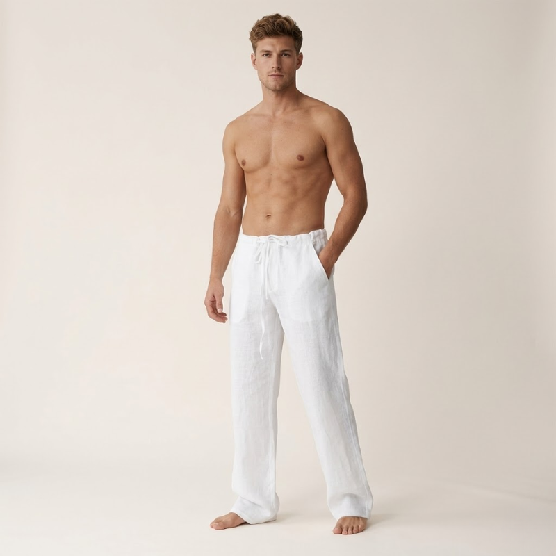 Sage | Men's Linen Trousers | Straight Cut, Lightweight | Summer Casual