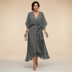 Summer Dress Women Lightweight Chiffon V Neck Flowy Silhouette