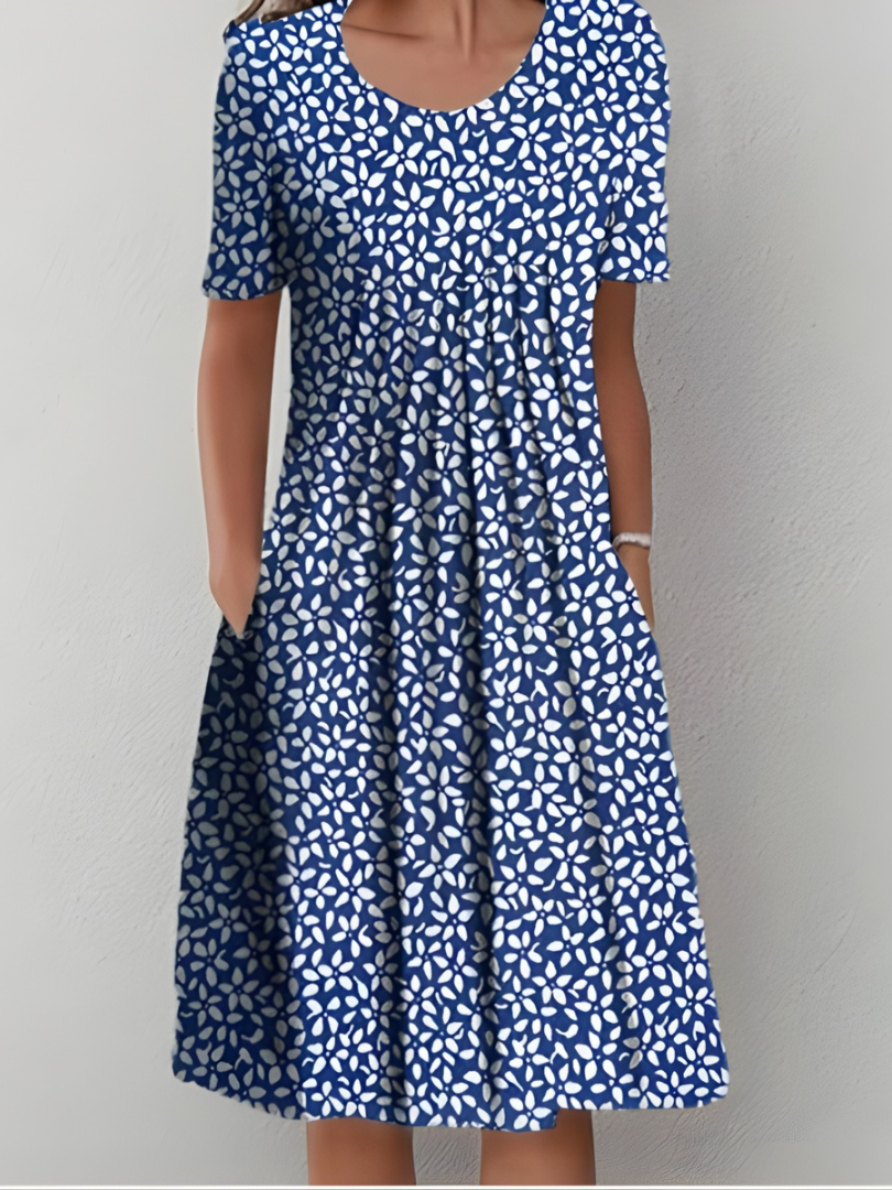 Women Pleated Floral Dress with Pockets