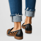 Women slip-on loafers round toe flat profile in khaki grey black and leopard