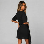 Wrap Dress Women Short Crepe Viscose Blend V Neck Elbow Sleeve