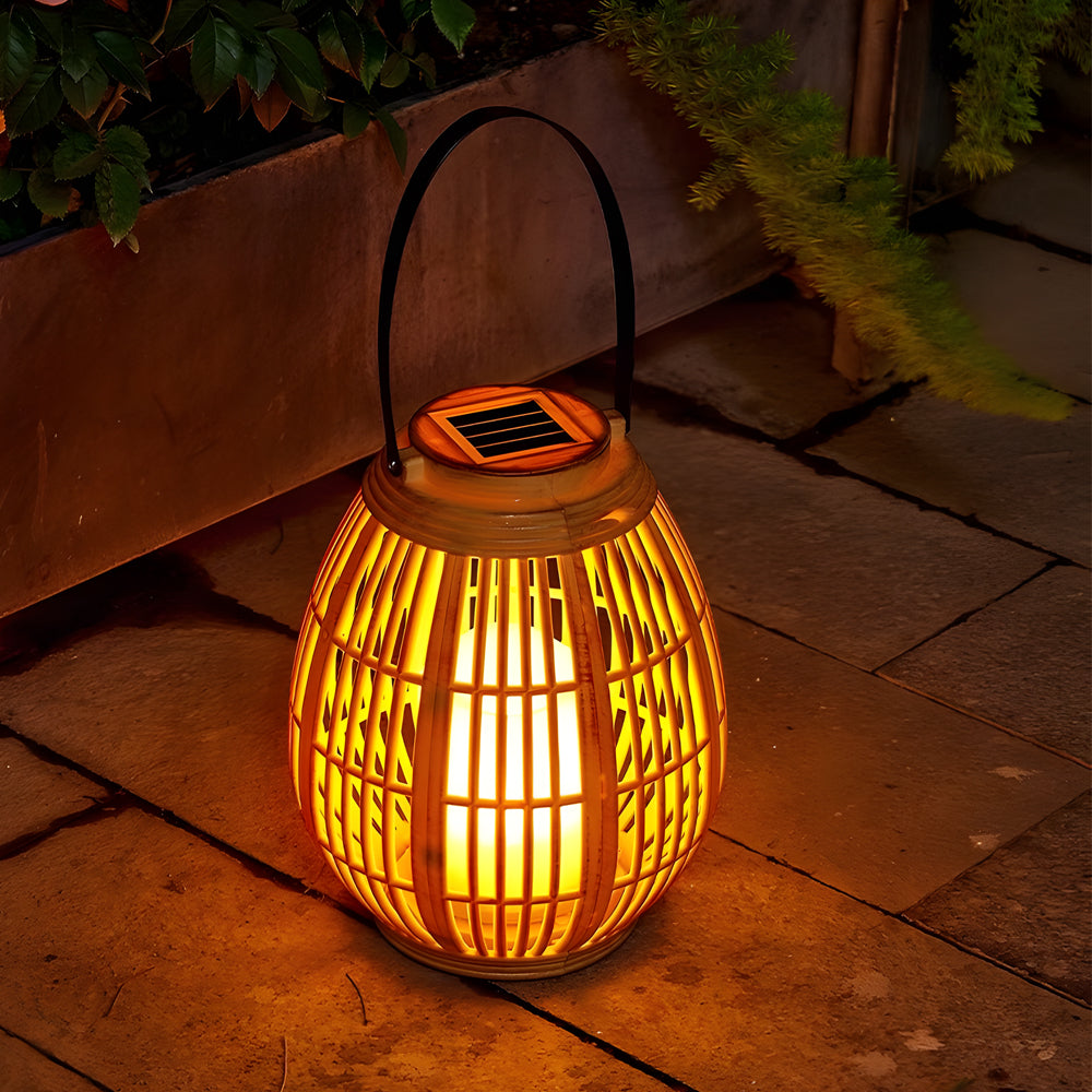Maren | Solar Lantern Outdoor | Portable, Waterproof, Wood-Look | Warm White LED