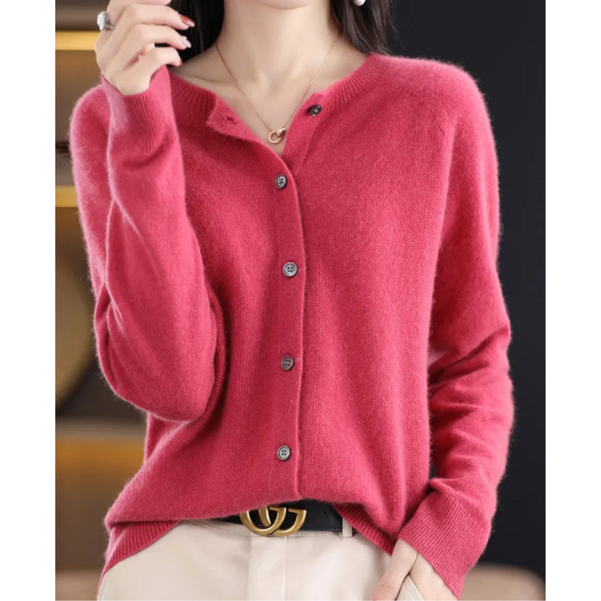 Nova | Women's Merino Wool Sweater | Round Neck, Button Placket | Slim Fit