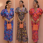 Summer Dress Women Lightweight Spring V Neck Puff Sleeve