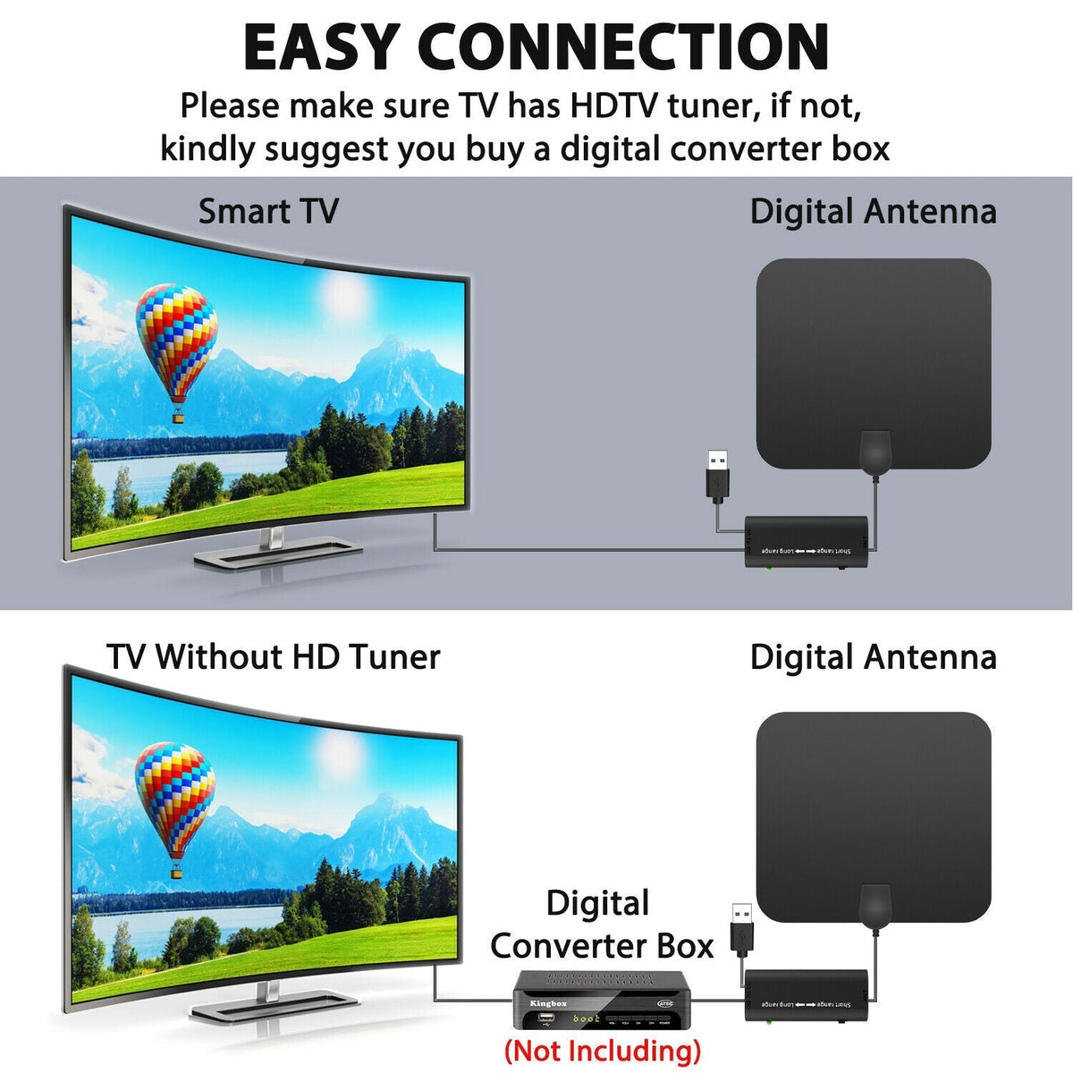 Anouk | HDTV Antenna | 300-Mile Range, Signal Booster | Black, Indoor