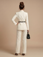 Women 2 Piece Suit Stand Collar Flared Trousers