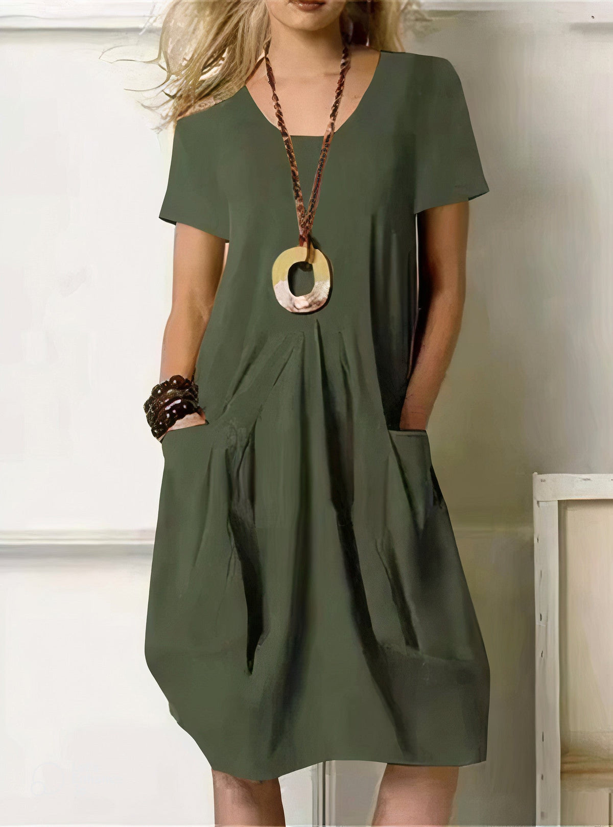 Women Casual Dress with Pockets A-Line Knee Length
