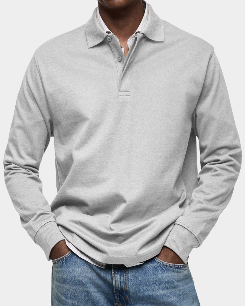 Men Polo Shirt Long Sleeve Stretch Breathable Winter Knit Top