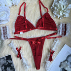 Mrs Claus Costume Women Red Velvet Lace 2 Piece Lingerie Set