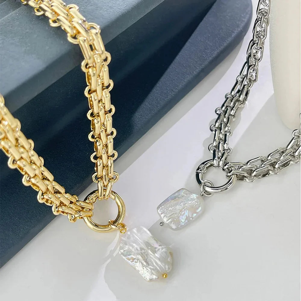 Baroque Freshwater Pearl Necklace Dual Tone Chain