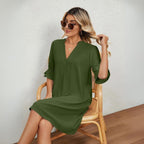 Cassia | Women V-Neck Knee Length Dress Ruffle Detail