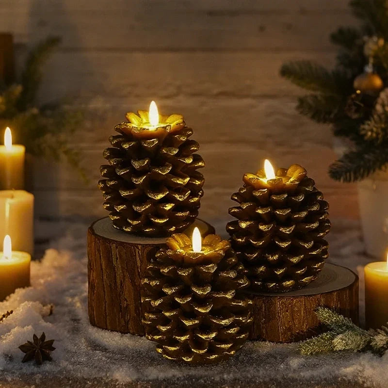 Xanthe | LED Pinecone Candles | Flameless, Remote & Timer | Warm White