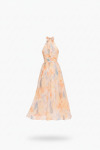 Halterneck Dress Women Printed Floral Midi Flowing | Eira