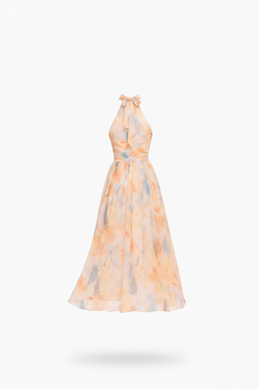 Halterneck Dress Women Printed Floral Midi Flowing | Eira