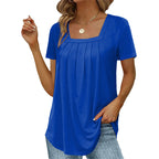 Noor | Women's Blouse | Square Neck, Short Sleeve | Pleated Detail