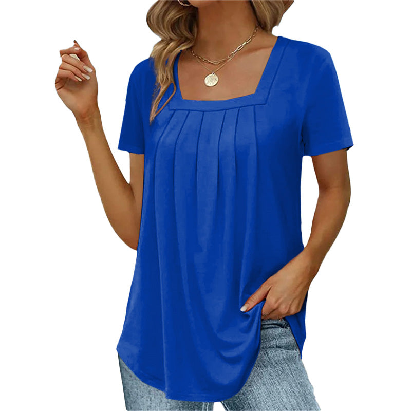 Noor | Women's Blouse | Square Neck, Short Sleeve | Pleated Detail