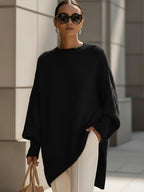 Women oversized pullover sweater in relaxed fit, available in beige black and olive green