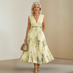 Women Flowy Midi Dress Pleated
