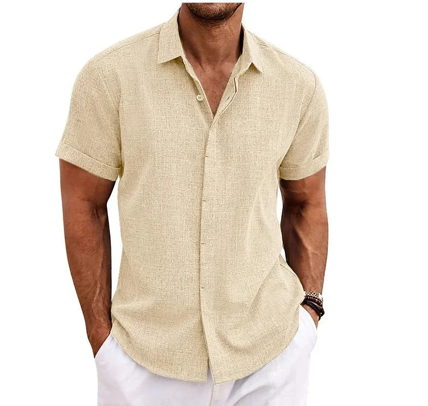 Xanthe | Men's Linen Shirt | Short Sleeve, Double Button | Lightweight Summer