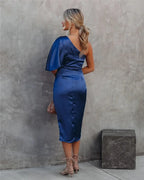 Aria | Women's Midi Dress | Asymmetric One Shoulder, Draped | Evening