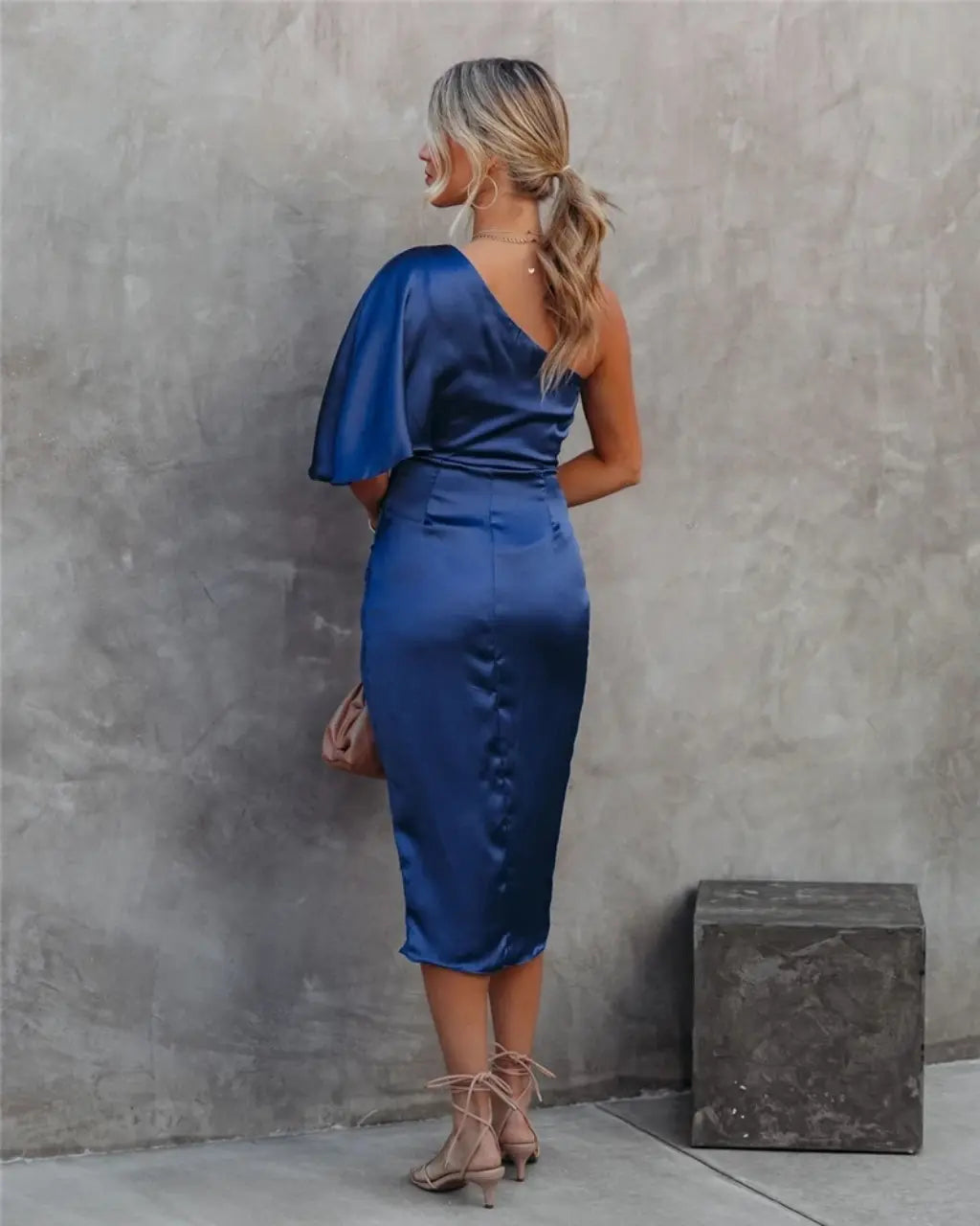 Aria | Women's Midi Dress | Asymmetric One Shoulder, Draped | Evening