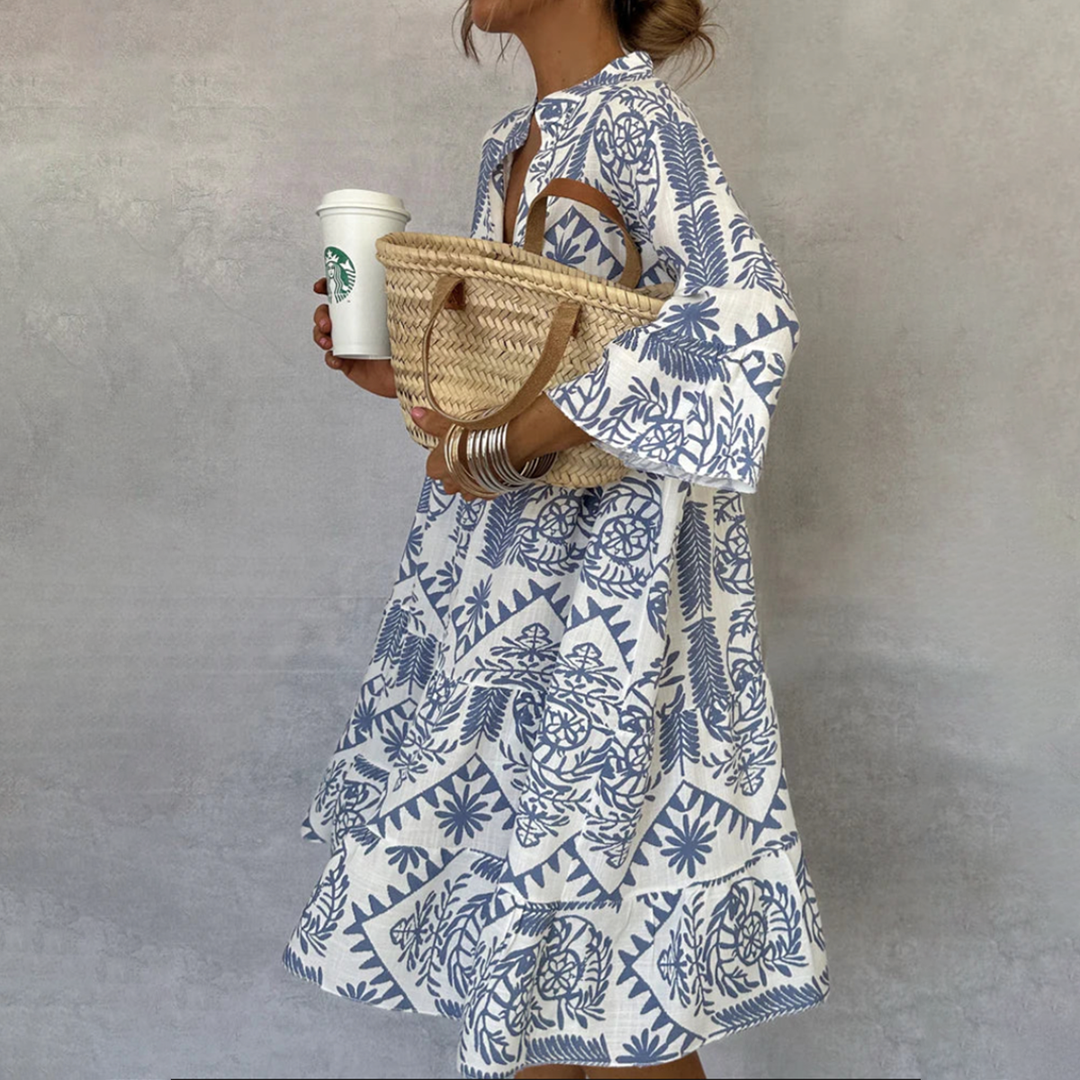 Linnea | Maxi Dress Women | Bohemian Floral, V-Neck, White | Summer