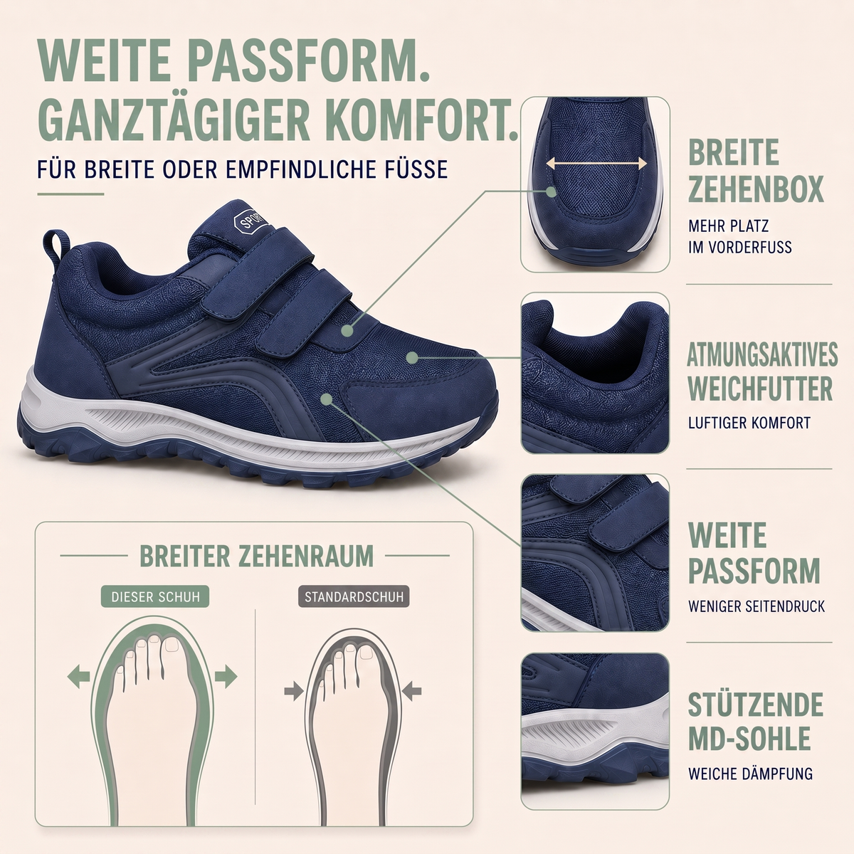Orthopedic Shoes Men Wide Fit Breathable Velcro Walking Shoes