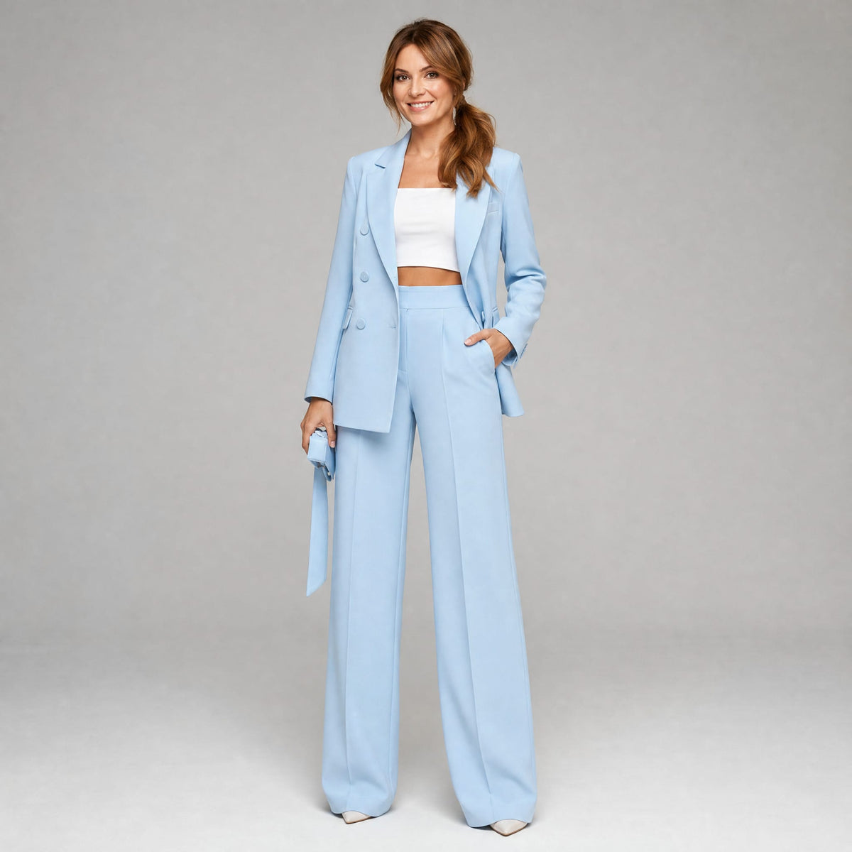 Women Matching Sets Blazer Wide Leg Trousers Double Breasted | Elowen