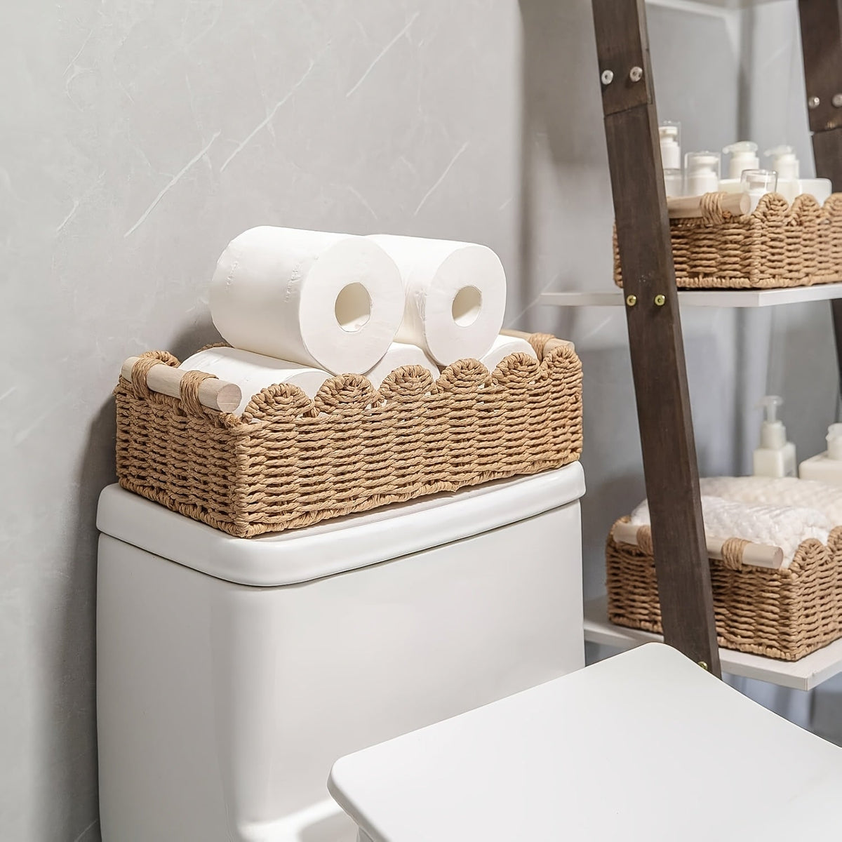 Rhea | Storage Basket | Boho Woven, Fan Edge | Natural Fibre, Rectangular
