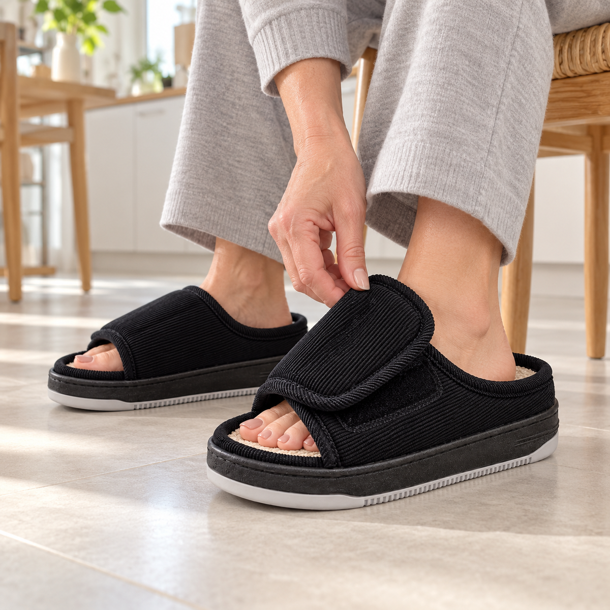 Corduroy Slippers | Unisex Extra Wide Fit Non Slip Padded Sole