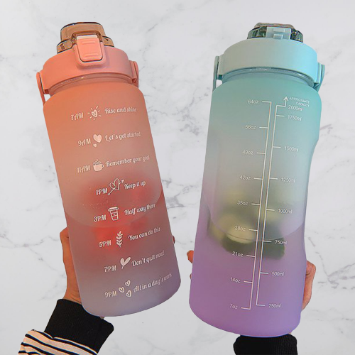 Della | 2L Water Bottle | Motivational Time Markings | BPA-Free, Large Capacity