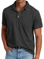 Polo Shirt Men Button Placket Collar Relaxed Fit Lightly Faded