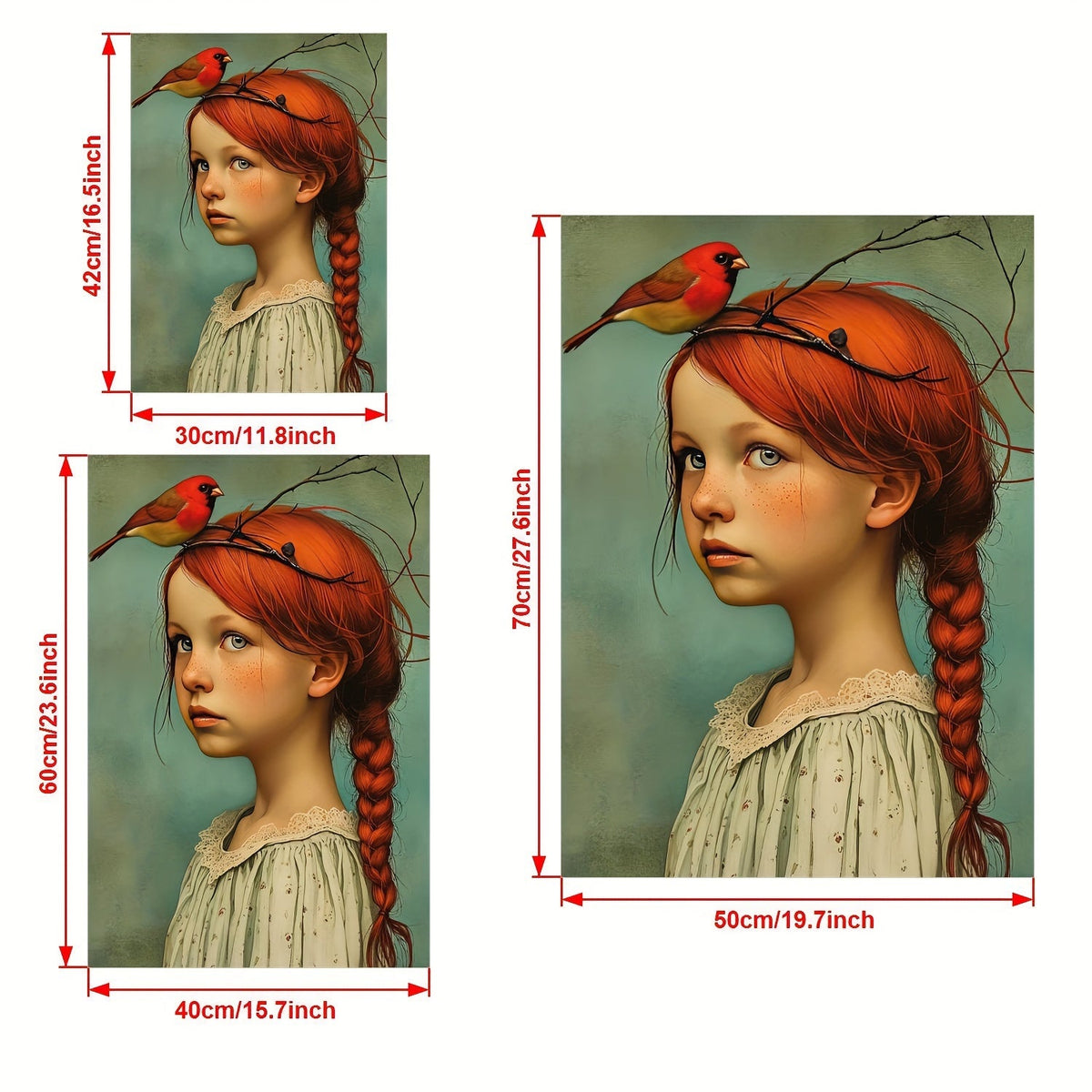 Cosima | Canvas Wall Art | Girl & Cardinal Portrait, Art Deco | Frameless
