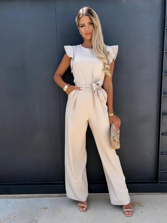 Women's Jumpsuit | Wide Leg, Butterfly Sleeves, Belt | Faye