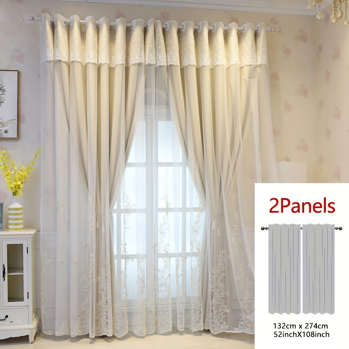 Saoirse | Embroidered Curtain Panels | Elf & Fairy Design, Light-Filtering | Set of 2 with Rings
