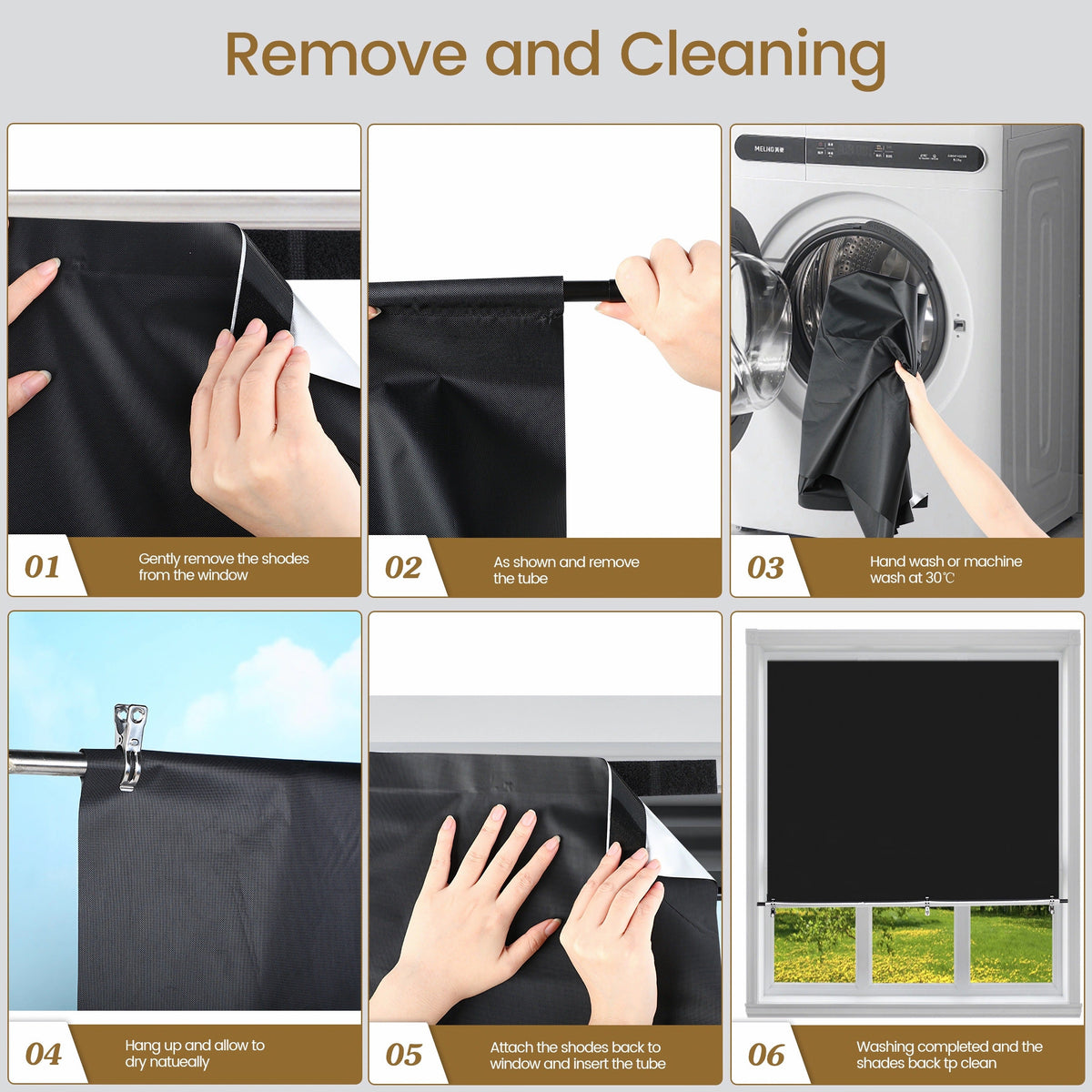 1 Piece Blackout Curtains Portable Cordless Thermal