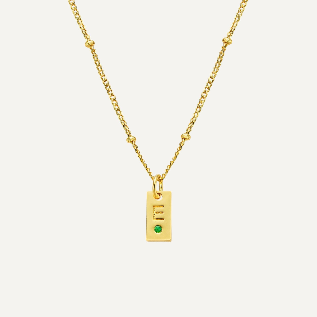 Initial tag necklace with birthstone gold plated personalised pendant
