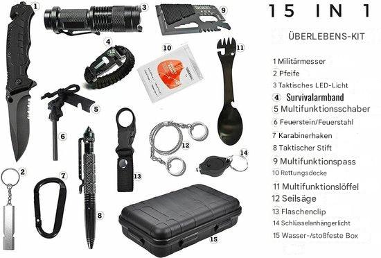 Anouk | Emergency Survival Kit 15-in-1 | Outdoor, Camping, Tactical | Waterproof Box