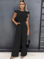 Women's Jumpsuit | Wide Leg, Butterfly Sleeves, Belt | Faye