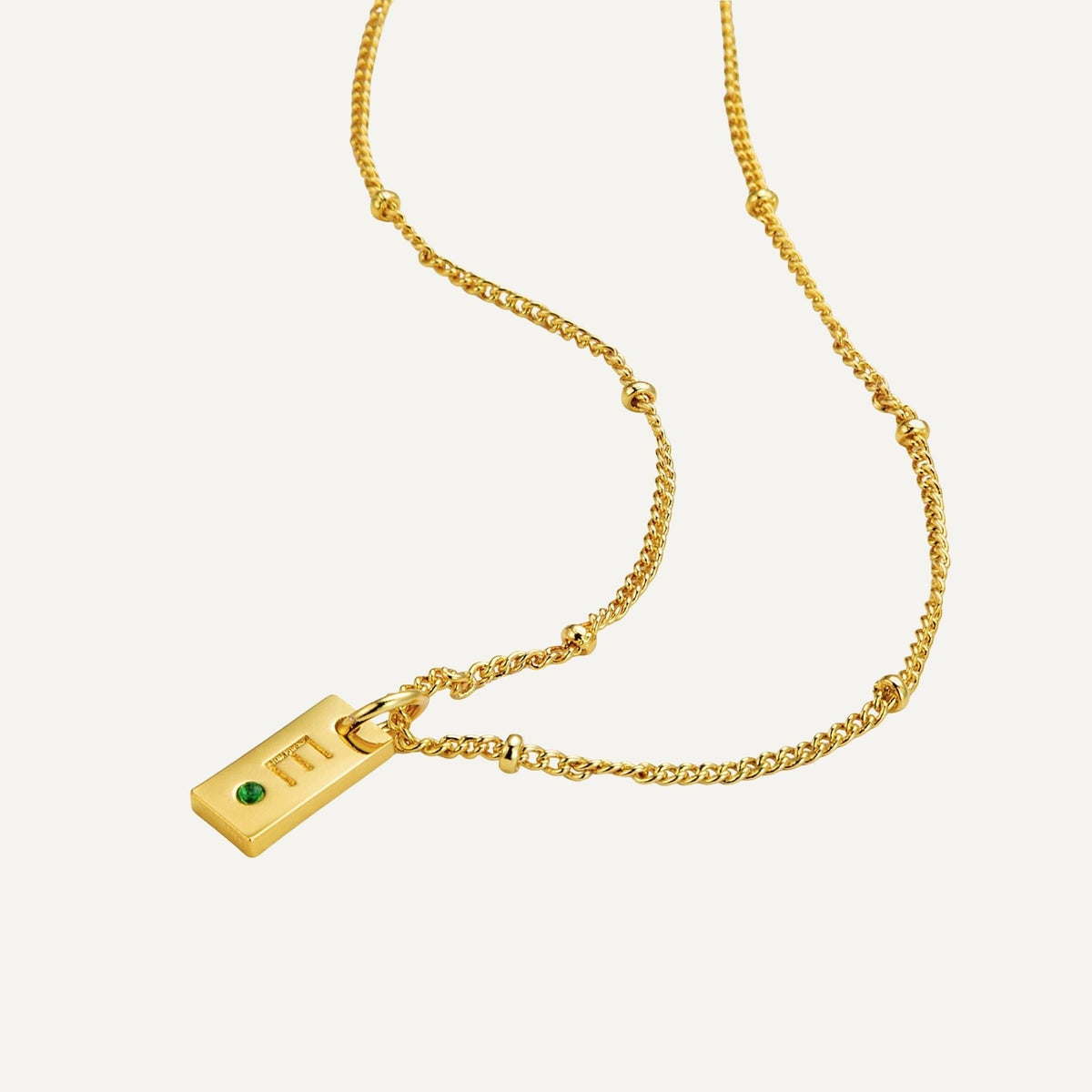 Initial tag necklace with birthstone gold plated personalised pendant