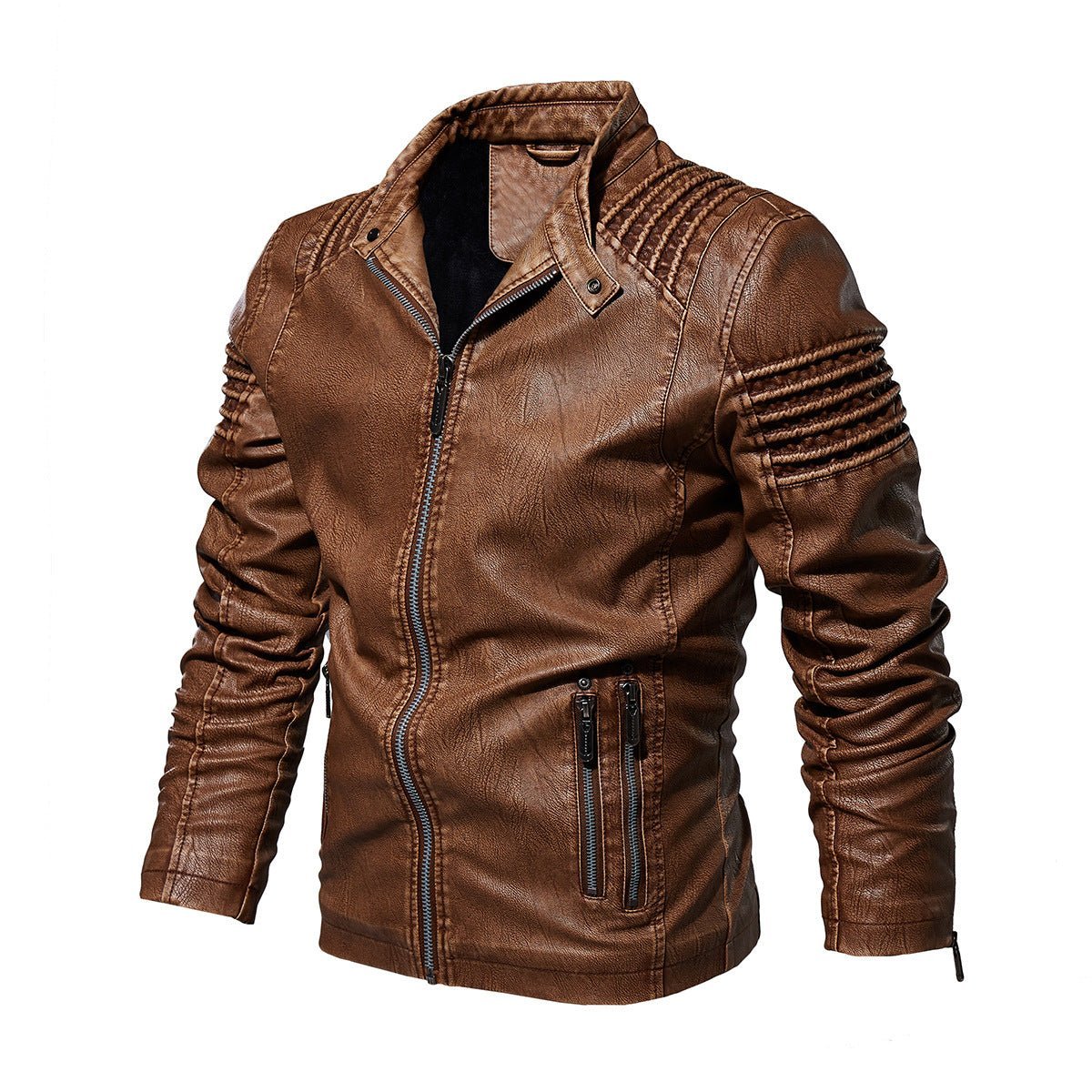 Quinn | Men's Faux Leather Jacket | Biker Style, Ribbed Sleeves | Fleece Lined
