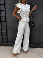 Women's Jumpsuit | Wide Leg, Butterfly Sleeves, Belt | Faye
