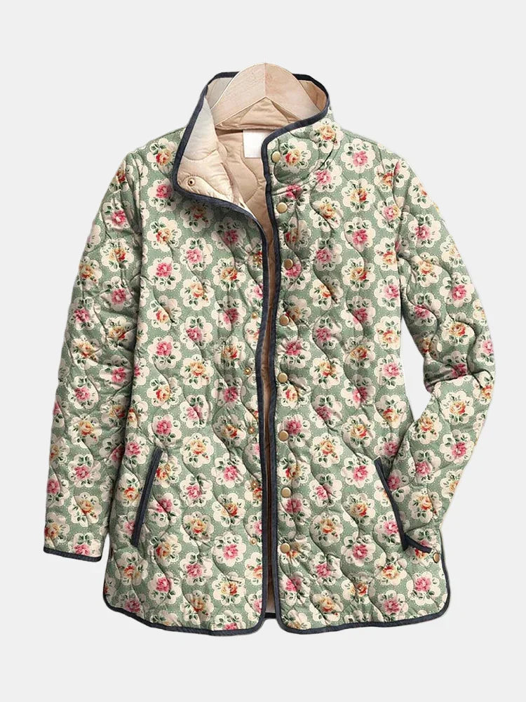 Women Quilted Jacket Vintage Floral Print