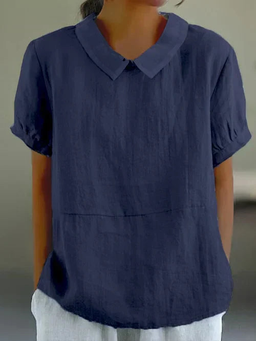 Women Short Sleeve Blouse Collared