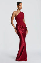 Long Maxi Dress Women One Shoulder Asymmetric Neckline Draped