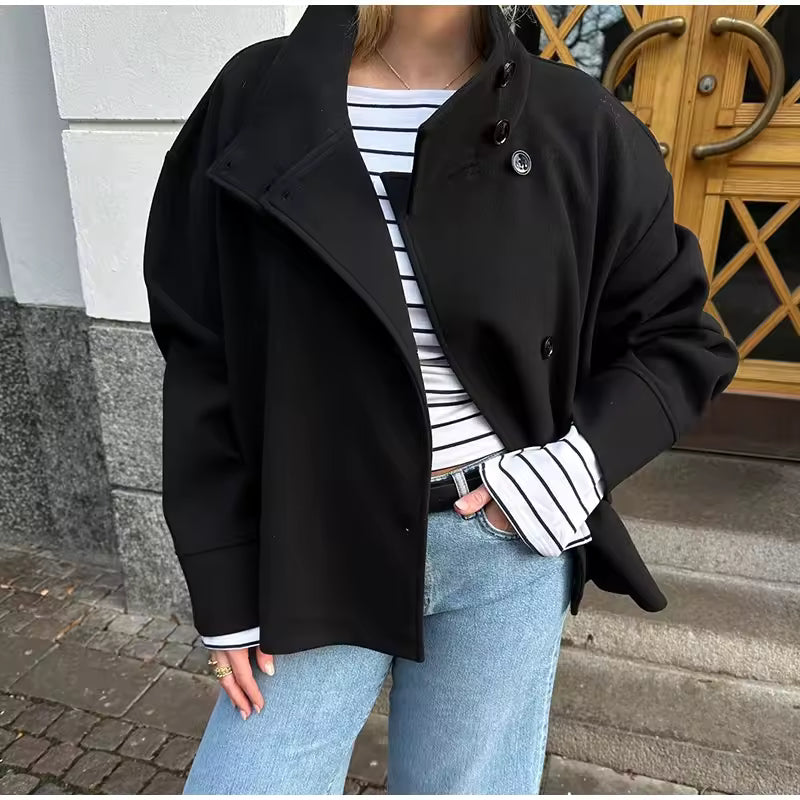 Juno | Women's Short Coat | Double-Breasted, Classic Fit | Black, Navy, Beige, Grey