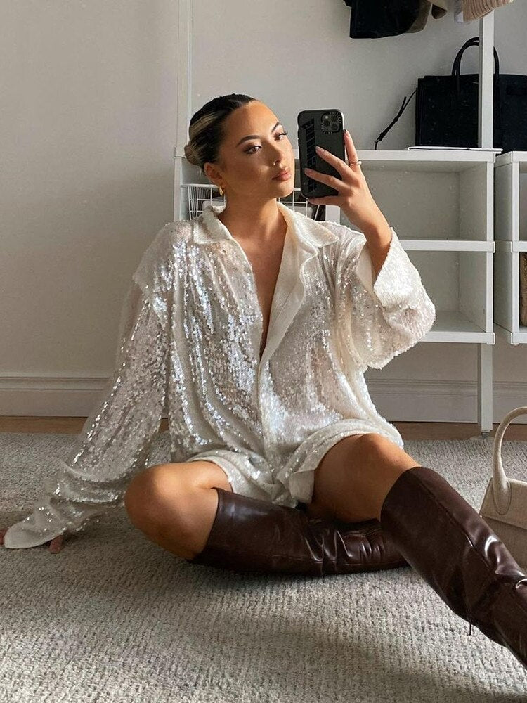 Women Sequin Oversized Blouse Glitter | Halle
